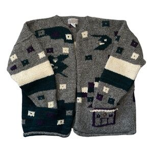 NUEVO AMERICANA Hand Knit Wool RARE Night Village Pattern Oversized Cardigan